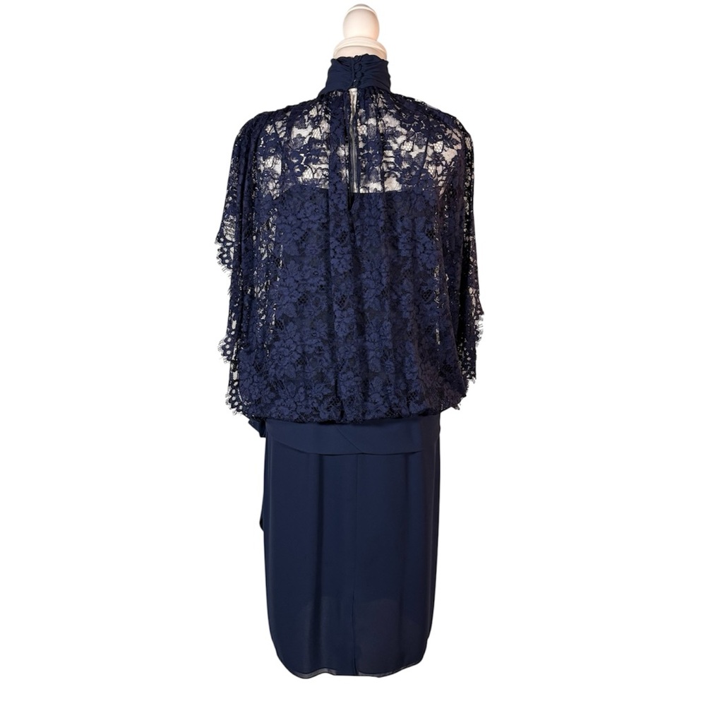 Vintage Navy Lace Cocktail Dress Women’s 4 Blue Batwing Drop Waist Chic Elegant - Picture 3 of 11